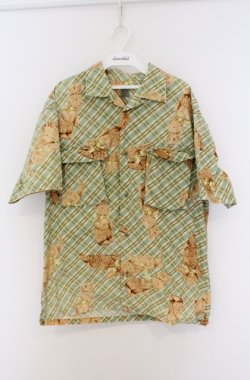 画像1: MEN'S KANEKO ISAO / うさぎ柄開襟シャツ  ミント O-26-02-24-1033-EL-BL-IG-OS
