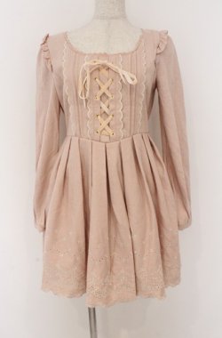 画像1: LIZ LISA / カットングレースウールワンピース 0 ピンクベージュ O-26-02-24-1052-LO-OP-YM-OS