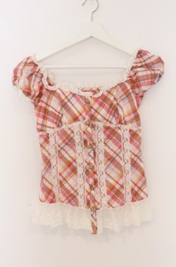 画像1: LIZ LISA / タータンチェックブラウス  ピンク O-26-02-24-1062-LO-BL-YM-OS