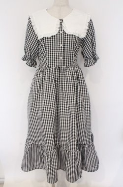 画像1: majoretty / スクエアカラーワンピース M シロ×ギンガム　クロ×シロ O-26-02-24-1011-GO-OP-IG-OS