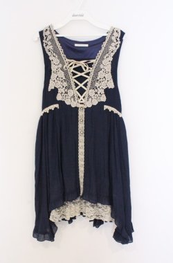 画像1: axes femme / 刺繍レースチュニック M ネイビー O-26-02-24-1018-AX-OP-IG-OS