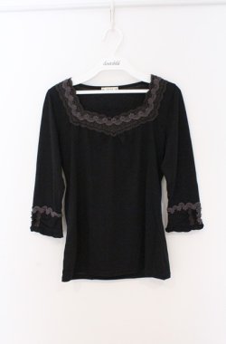 画像1: axes femme / フラワーレース配色7部袖カットソー M クロ O-26-02-24-1021-AX-TO-IG-OS