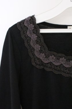 画像2: axes femme / フラワーレース配色7部袖カットソー M クロ O-26-02-24-1021-AX-TO-IG-OS