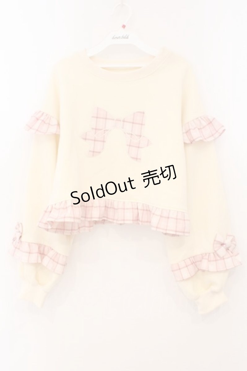 画像1: Chalmiere / リボンワッペンショート丈プル M アイボリー×ピンク O-26-02-24-064-0-TO-IG-OS (1)