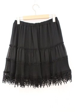 画像2: axes femme / 裾レースシフォンスカート M クロ O-26-02-24-071-AX-SK-IG-OS