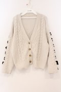 axes femme / 編上袖ニットカーディガン M アイボリー×ブラウン O-26-02-24-073-AX-TO-IG-OS