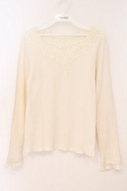 画像1: axes femme / モチーフレースリブプルオーバー M オフシロ O-26-02-24-074-AX-TO-IG-OS