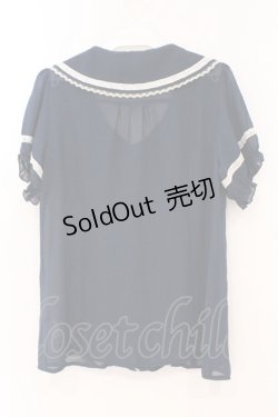 画像3: axes femme POETIQUE / 2枚襟半袖フリルブラウス M ネイビー O-26-02-24-078-AX-BL-IG-OS