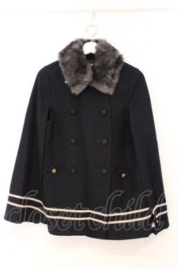 画像1: axes femme / ダブルボタンパイピングケープコート M ネイビー O-26-02-24-083-AX-CO-IG-OS