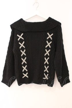 画像1: axes femme / 編み上げオフタートルニット M クロ O-26-02-24-084-AX-TO-IG-OS