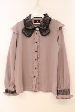 画像1: Rojita / 衿レース前立てフリルブラウス F ピンク×クロ O-26-02-24-086-LO-BL-IG-OS