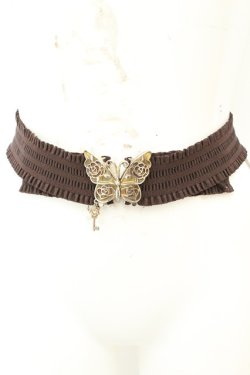 画像1: axes femme / バタフライ＆鍵モチーフゴムベルト  ブラウン O-26-02-24-2044-AX-ZA-OW-OS