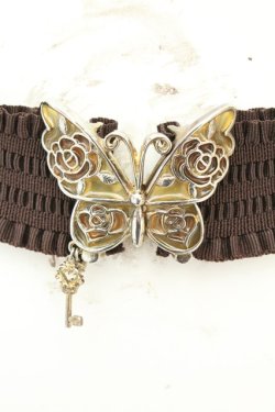 画像2: axes femme / バタフライ＆鍵モチーフゴムベルト  ブラウン O-26-02-24-2044-AX-ZA-OW-OS