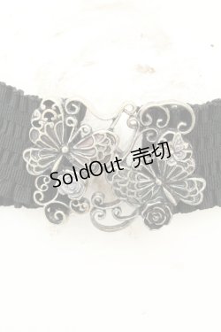 画像2: axes femme / バタフライ＆ローズゴムベルト  クロ×アンティークシルバー O-26-02-24-2045-AX-ZA-OW-ZT305-F001