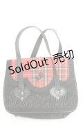 Heart E / タータン切り替えハンドバッグ  クロ×アカ O-26-02-24-2098-LO-BG-IG-OS