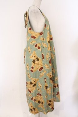 画像3: WONDERFUL WORLD / くまさん総柄後ろリボンジャンパースカート  グリーン O-26-02-26-055-LO-OP-IG-OS