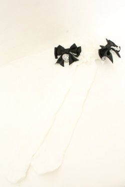画像1: DearMyLove / ハートパールビジューリボンレースハイソックス  シロ O-26-02-26-1025-EL-ZA-OW-OS