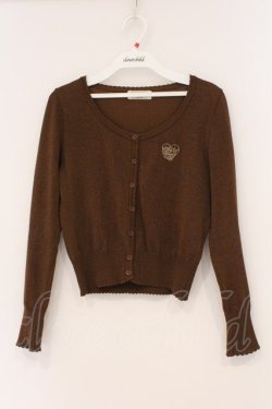 画像1: Emily Temple cute / ハートロゴ刺繍ラメニットカーディガン  ブラウン O-26-02-26-067-ET-TO-IG-OS