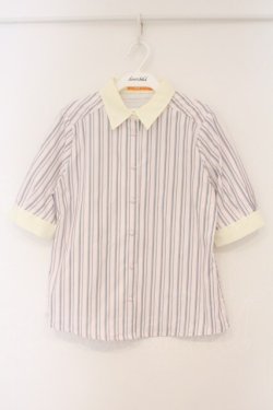 画像1: Fi.n.t / タイ付きマルチストライプクレリック5分袖シャツ  ピンク×アイボリー O-26-02-26-071-CA-BL-IG-OS