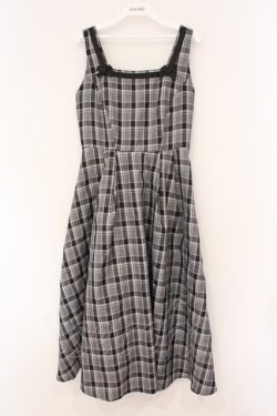 画像1: m petit by misako / リボンチェックジャンパースカート S グレー×クロ O-26-02-26-072-LO-OP-IG-OS