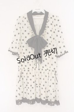 画像1: axes femme / ドットフロッキーボウタイワンピース M アイボリー×ブラウン O-26-02-26-079-AX-OP-IG-OS