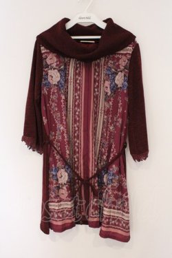 画像1: axes femme / ハイネックスカーフ柄チュニック M ワイン O-26-02-26-084-AX-OP-IG-OS