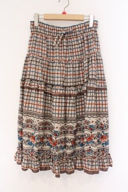 画像1: axes femme / パネル柄ロングスカート M ブラウン O-26-02-26-088-AX-SK-IG-OS