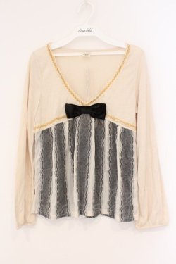 画像1: axes femme / 透かしレースAラインカットソー M アイボリー×グレー O-26-02-26-026-0-TO-IG-OS