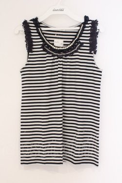 画像1: axes femme / ビーズ付きタンクトップ  シロ×ネイビー O-26-02-26-039-AX-TO-IG-OS