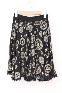 画像1: axes femme / モチーフプリントフレアミニスカート M クロ O-26-02-27-001-AX-SK-IG-OS
