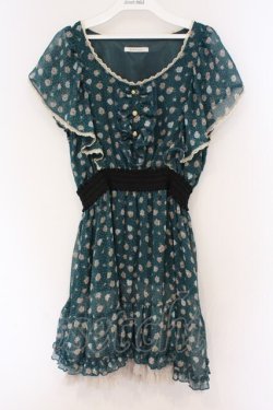 画像1: axes femme / ウエストマーク小花柄ワンピース M グリーン O-26-02-27-010-AX-TO-IG-OS