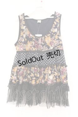 画像1: axes femme / ベロアフラワーティアードタンクトップ M ネイビー O-26-02-27-022-AX-TO-IG-OS