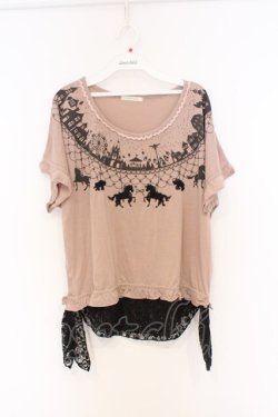 画像1: axes femme / 遊園地シルエットTシャツ M ピンクベージュ×クロ O-26-02-27-028-AX-TO-IG-OS