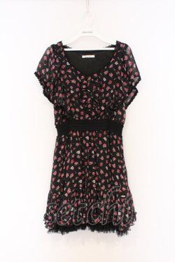 画像1: axes femme / ウエストマーク小花柄ワンピース M クロ O-26-02-27-029-AX-TO-IG-OS