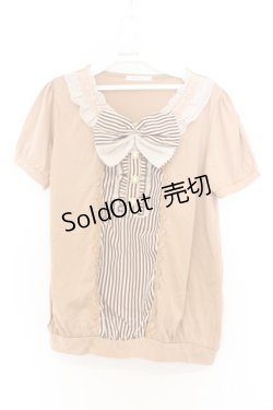 画像1: axes femme / ストライプ切り替えブラウス風カットソー M ブラウン系 O-26-03-01-037-AX-TO-OW-OS