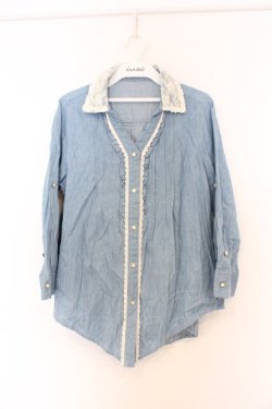 画像1: axes femme / 後ろ編み上げレースデニムシャツ M ブルー O-26-03-01-047-AX-BL-OW-OS