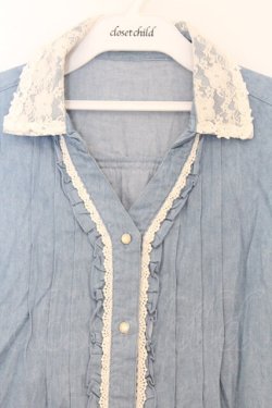 画像2: axes femme / 後ろ編み上げレースデニムシャツ M ブルー O-26-03-01-047-AX-BL-OW-OS