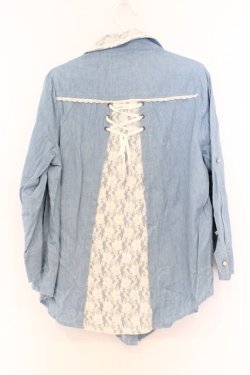 画像3: axes femme / 後ろ編み上げレースデニムシャツ M ブルー O-26-03-01-047-AX-BL-OW-OS