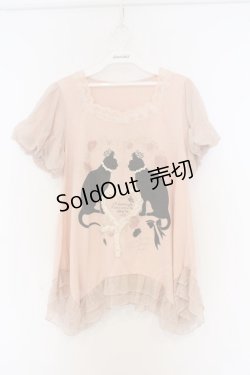 画像1: axes femme / ねこpt裾フリルカットソー M ピンク O-26-03-01-056-AX-TO-OW-OS