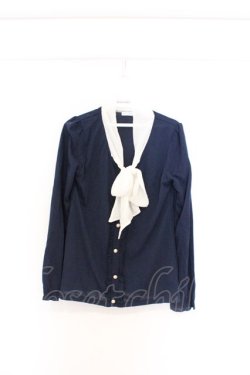 画像1: axes femme / ボウタイブラウス風プルオーバー M ネイビー O-26-03-01-058-AX-TO-OW-OS