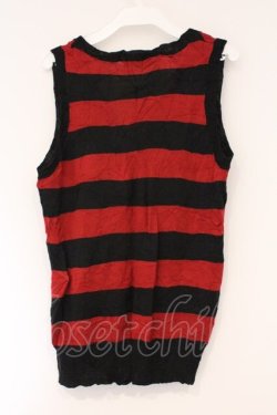 画像3: ALGONQUINS / スカルワッペンボーダーノースリーブベスト  レッド×ブラック O-26-03-01-093-AL-TO-IG-OS