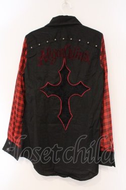 画像3: ALGONQUINS / シフォンスリーブエンブレム刺繍ブラウス  ブラック×レッドチェック O-26-03-01-095-AL-BL-IG-OS