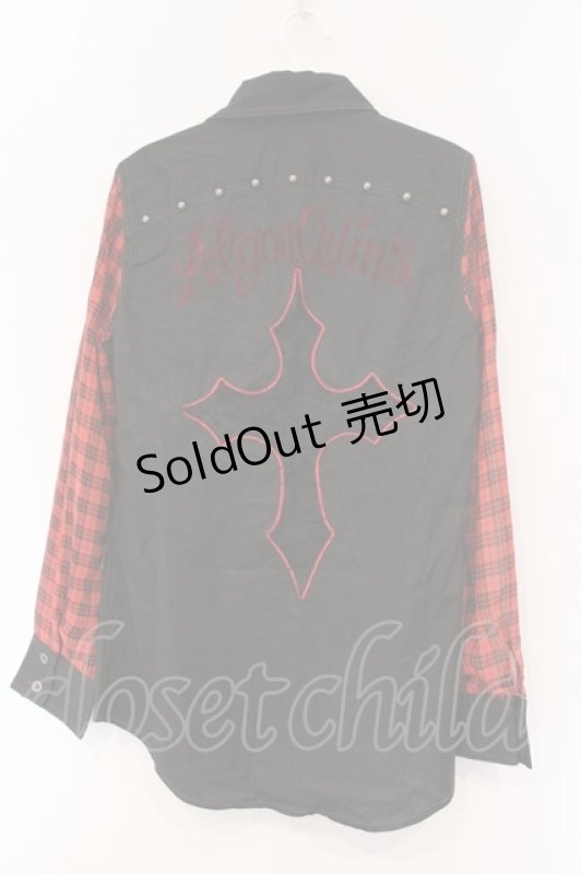 画像3: ALGONQUINS / シフォンスリーブエンブレム刺繍ブラウス  ブラック×レッドチェック O-26-03-01-095-AL-BL-IG-OS (3)