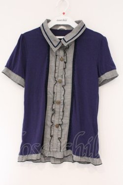 画像1: axes femme / 切り替え襟付きTシャツ M パープル×グレー O-26-03-01-098-AX-TO-IG-OS