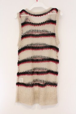 画像3: ALGONQUINS / ローゲージボーダーニットベスト F ベージュ×ブラック×レッド O-26-03-01-100-AL-TO-IG-OS