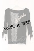 ALGONQUINS / レースプリントギャザースリーブTシャツ  ブラック× O-26-03-01-122-AL-TS-IG-OS
