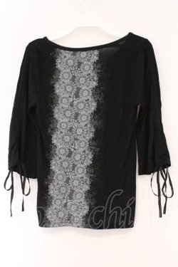 画像3: ALGONQUINS / レースプリントギャザースリーブTシャツ  ブラック× O-26-03-01-122-AL-TS-IG-OS