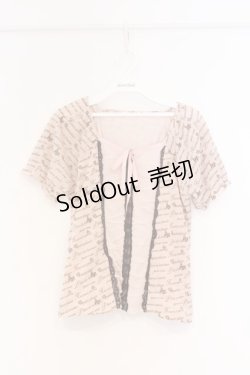 画像1: axes femme / チュール切り替え&メッセージ総柄カットソー M ピンク O-26-03-01-019-AX-TO-OW-OS