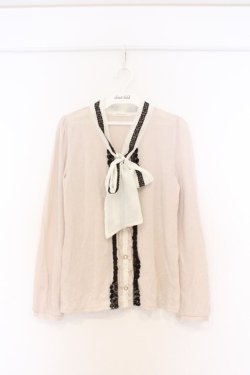 画像1: axes femme / タイ付きブラウス風プルオーバー M ベージュ O-26-03-01-025-AX-TO-OW-OS