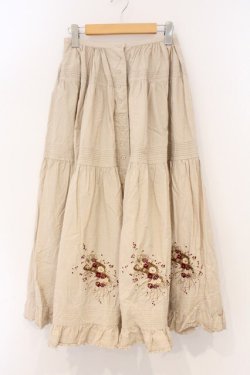 画像1: KETTY / 刺繍入りギンガムスカート  ベージュ O-26-03-03-082-EL-SK-IG-OS